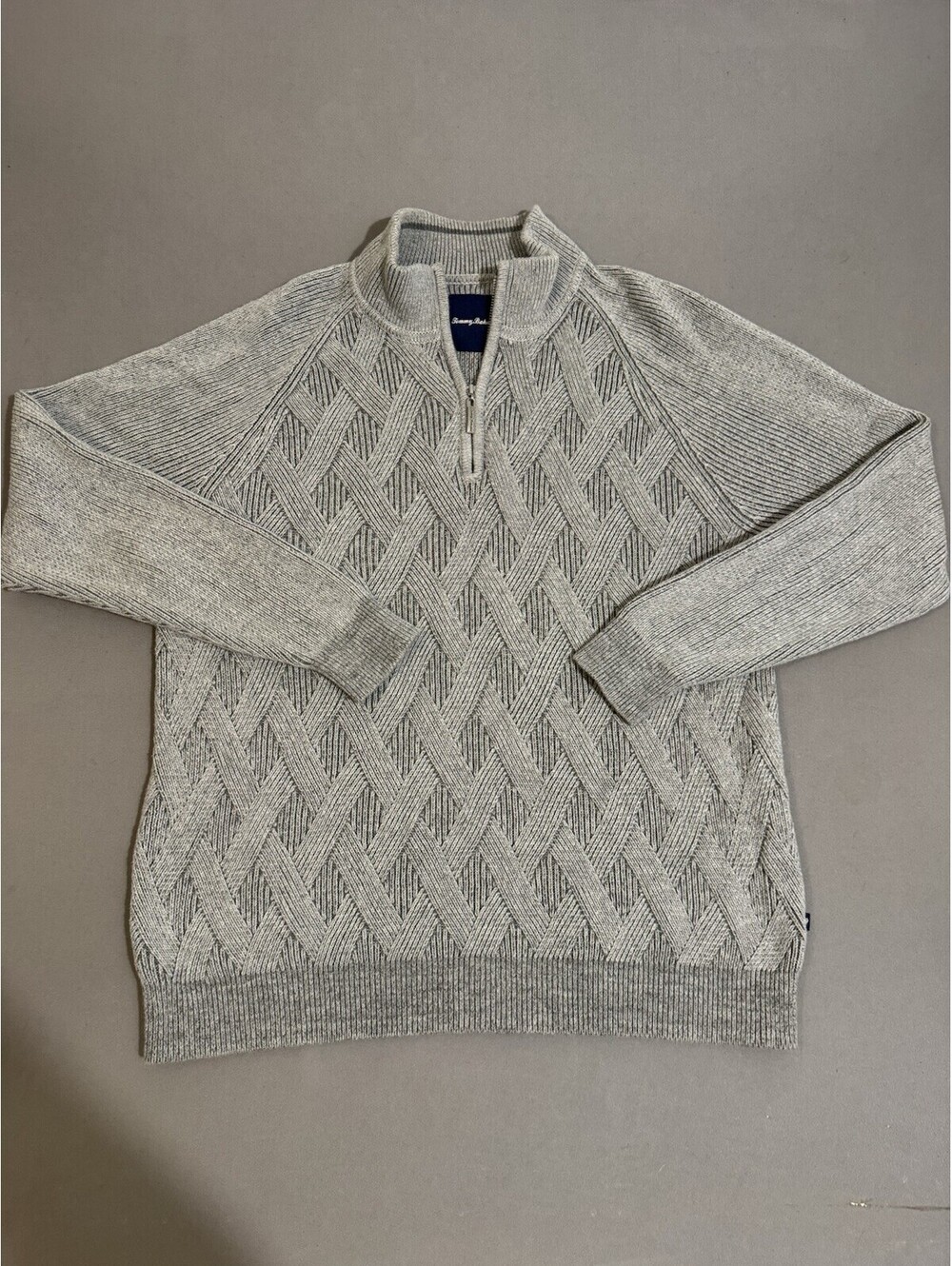 Tommy Bahama Men M Napa Ridge 1/4-Zip Warm Cotton Jacquard Diamond Knit Sweater